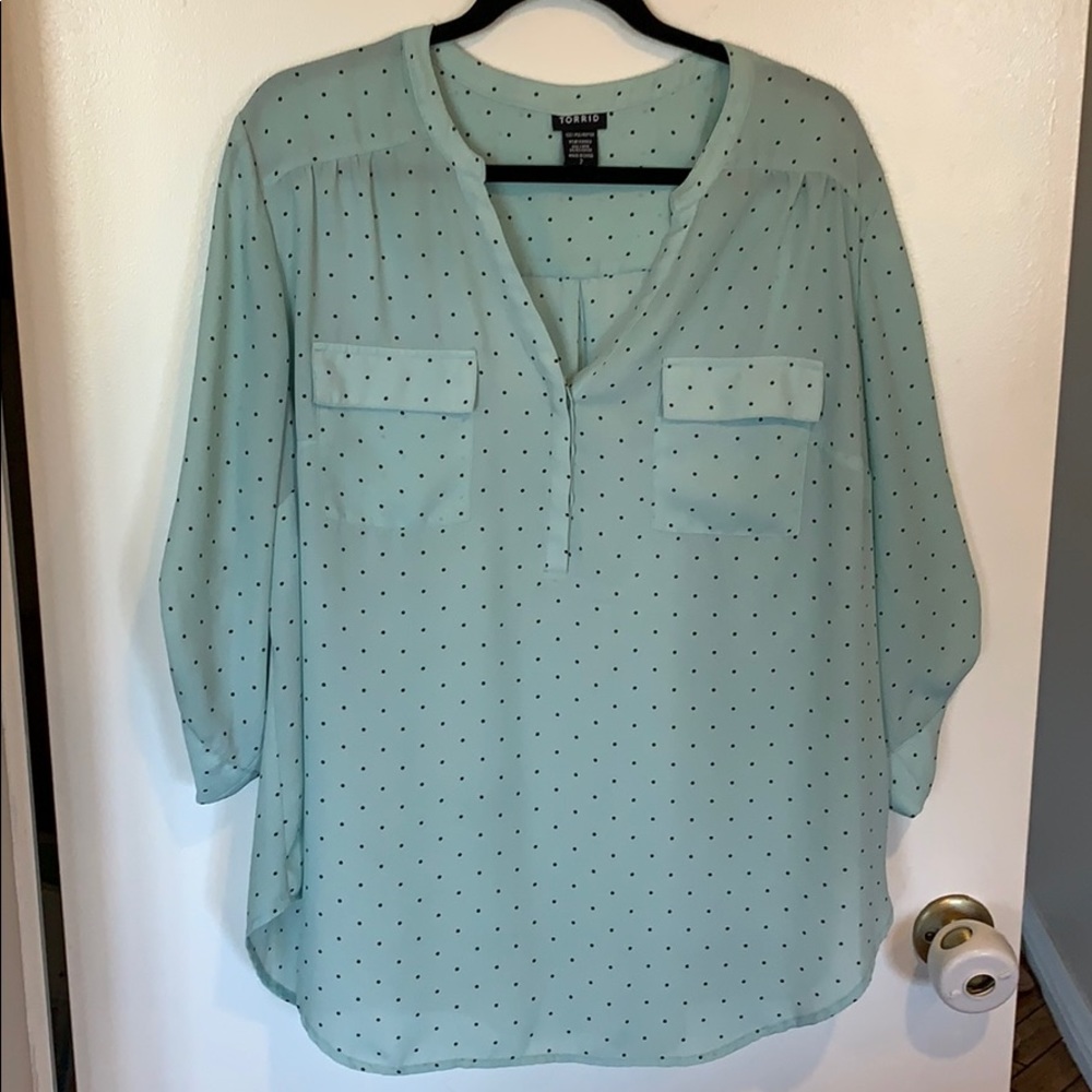 New w/o tags Light blue w/ black polka dots blouse